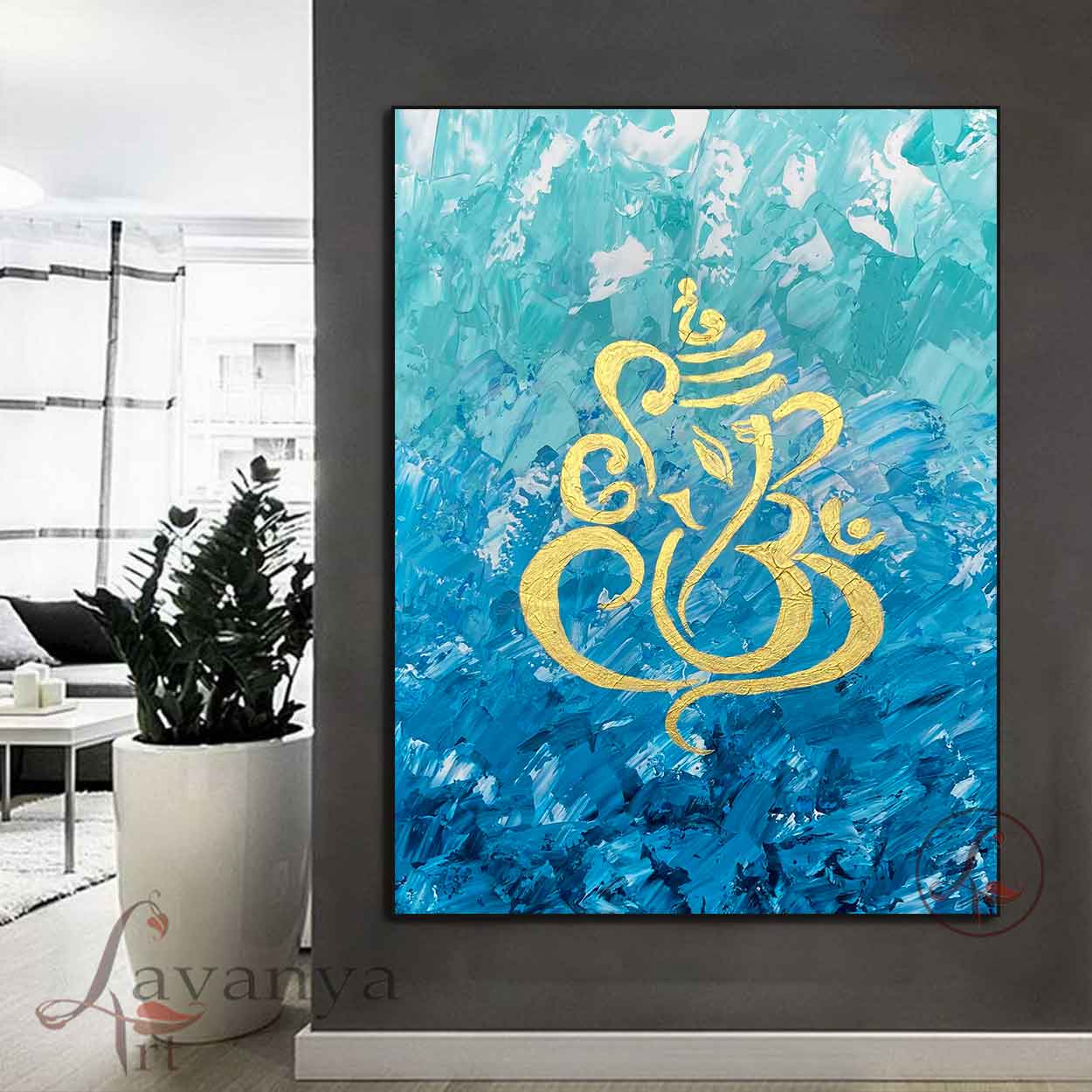Handmade Ganesha Painting | Abstract Indian Canvas Art
