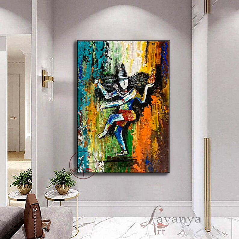 Modern Shiva Wall Art | Abstract Hindu Canvas Acrylic Painting