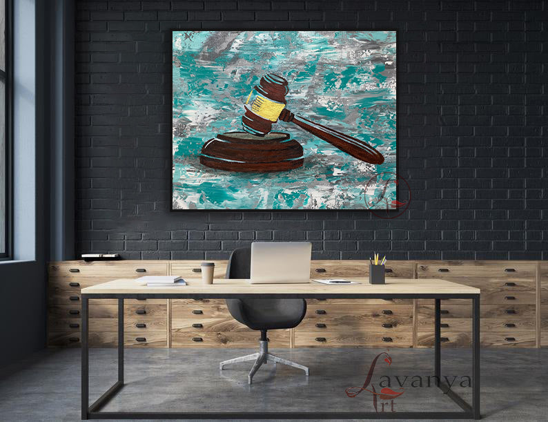 Gavel Acrylic Painting | Abstract Lawyer Office Art