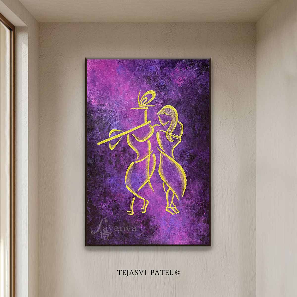 Handmade Hindu God Krishna painting with spiritual elegance and textured acrylic finish.