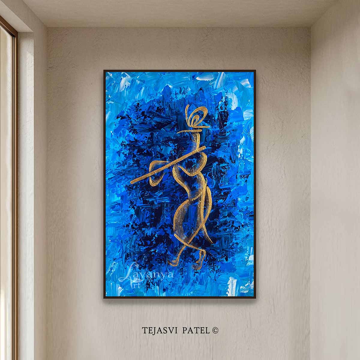 Original Radha Krishna painting by Tejasvi Patel, beautifully handcrafted with textured details to reflect love, devotion, and serenity.
