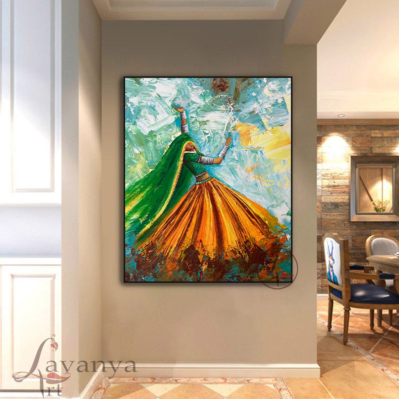 Handmade South Asian Woman Art | Modern Indian Canvas Wall Decor