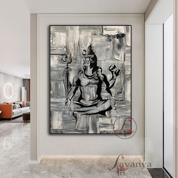 Handmade Shiva Painting | Modern Indian Abstract Canvas Wall Decor