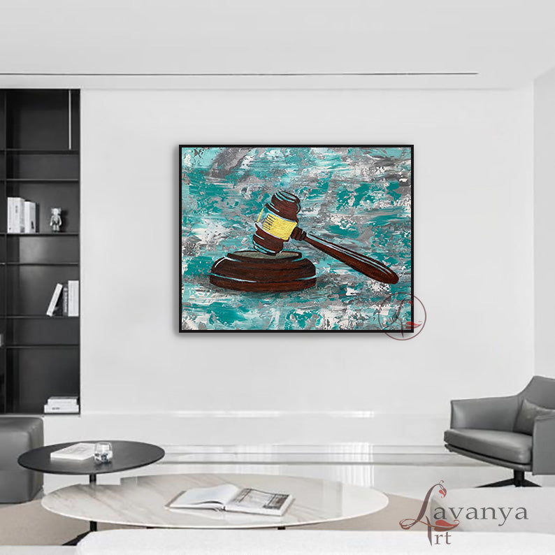 Gavel Acrylic Painting | Abstract Lawyer Office Art