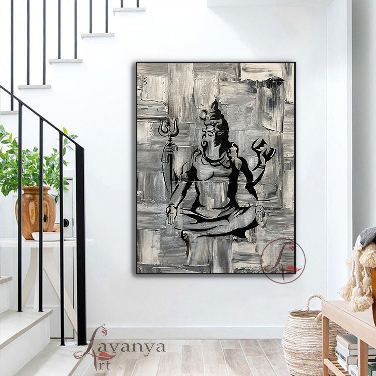 Handmade Shiva Painting | Modern Indian Abstract Canvas Wall Decor