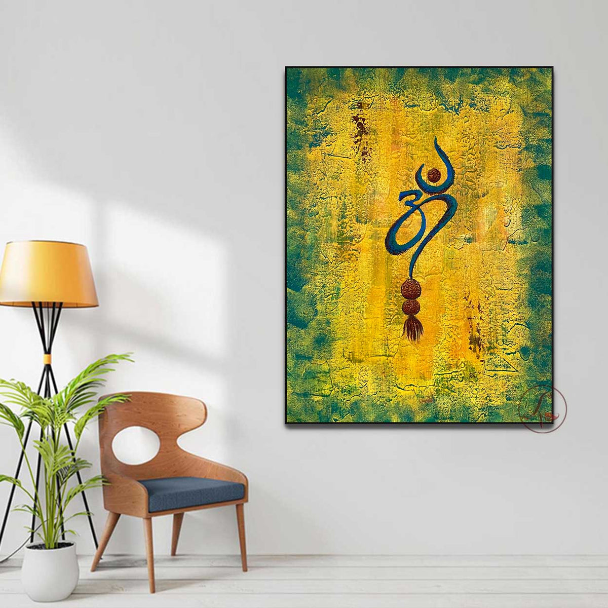 Large handmade Om painting created for luxury living rooms, meditation spaces, and offices.