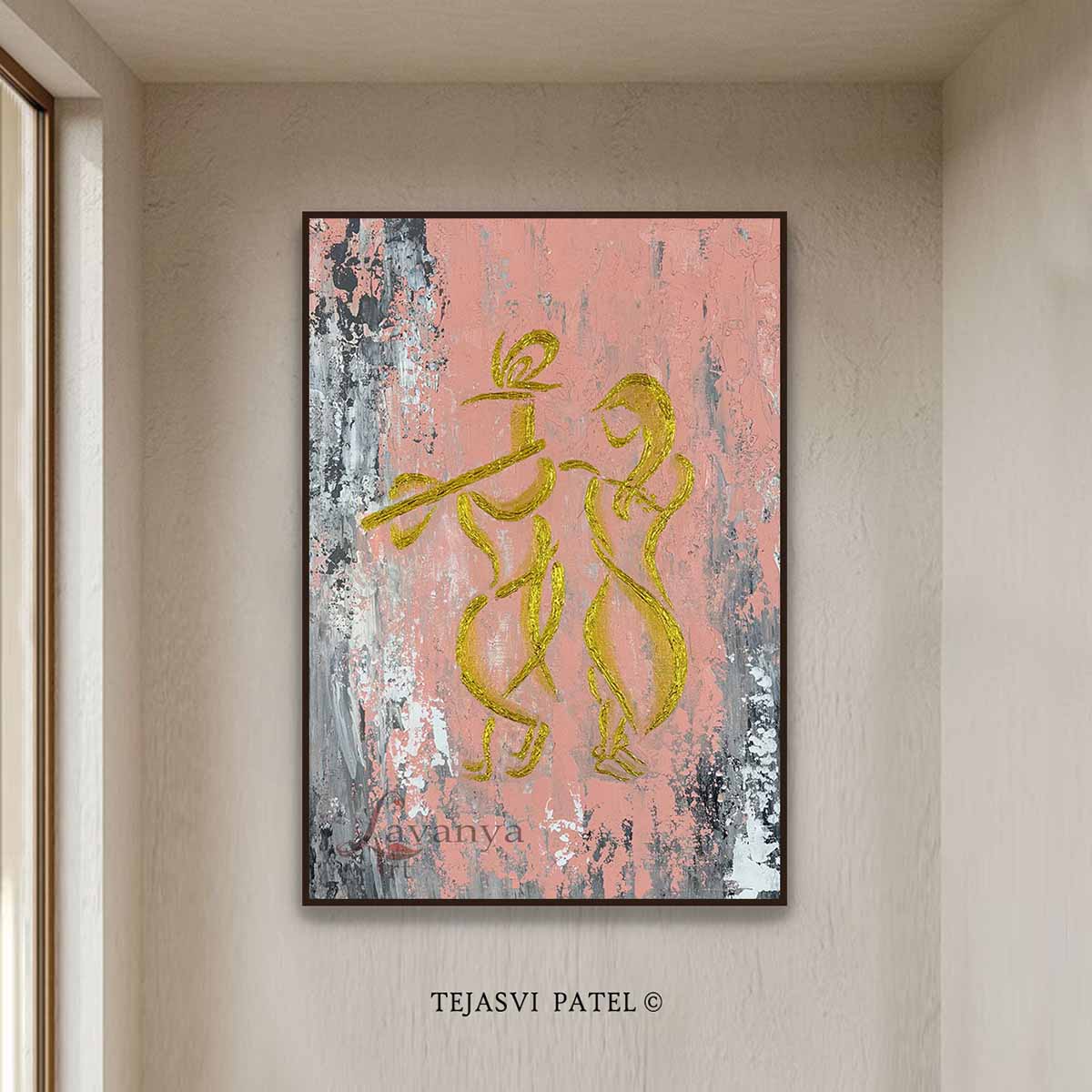 Luxury Indian Krishna art featuring abstract composition by Tejasvi Patel at Lavanya Art Studio.