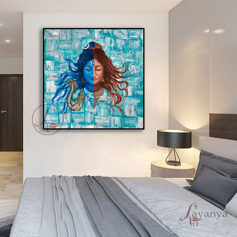 Minimalist Shiva painting with abstract composition and luxurious textured finish.