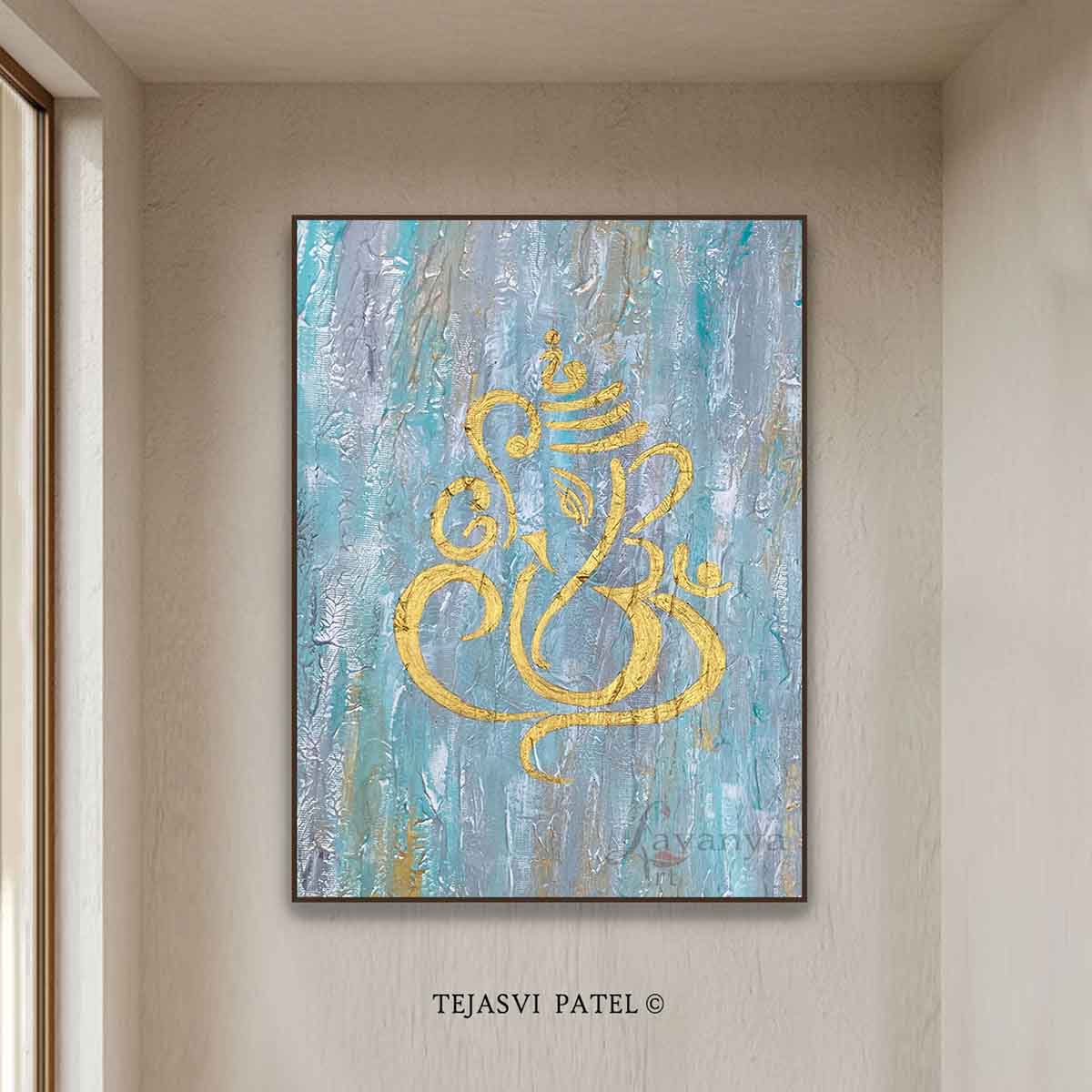 Modern Indian Ganesha painting combining contemporary elegance and spiritual symbolism.