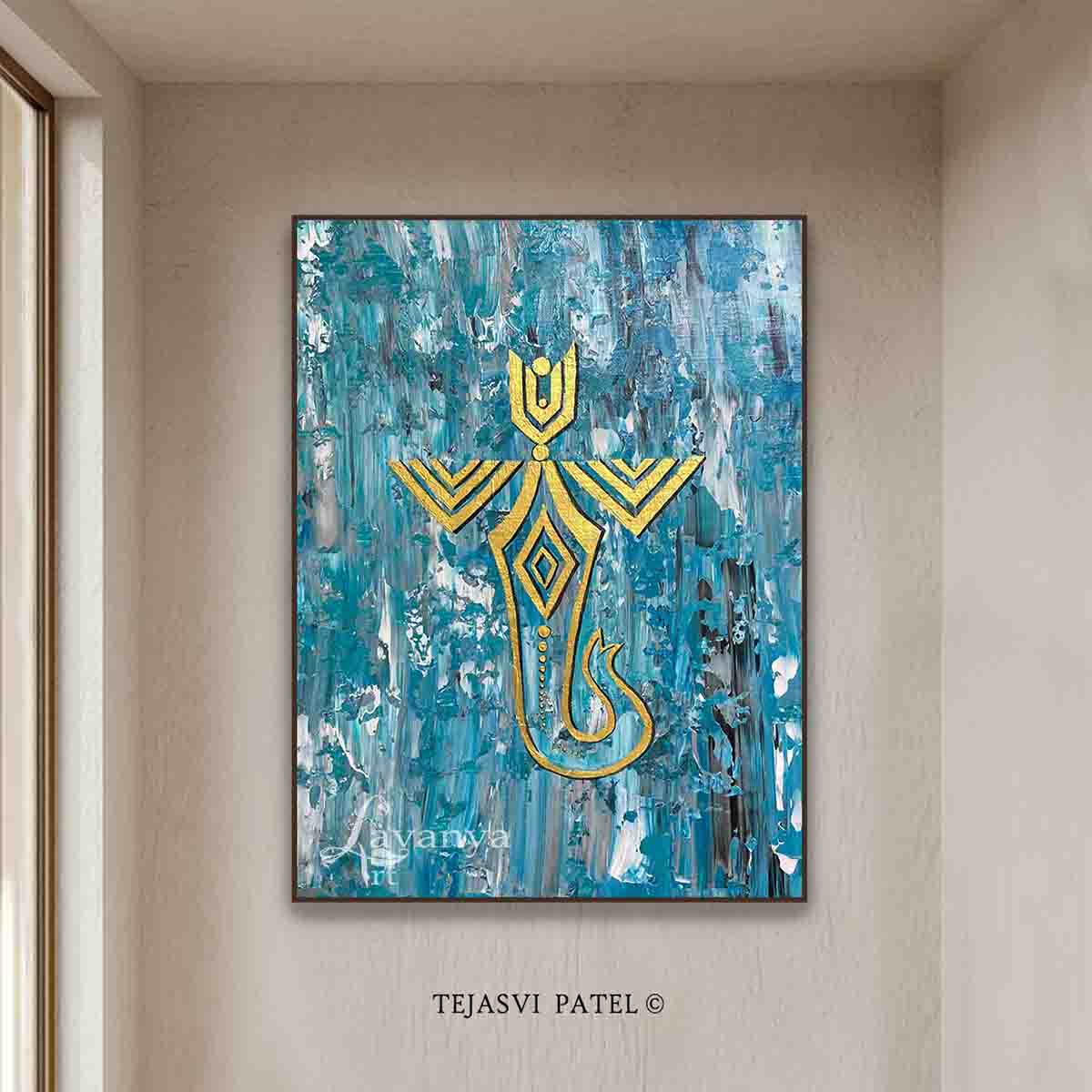 Modern Indian Ganesha painting combining contemporary elegance and spiritual symbolism.