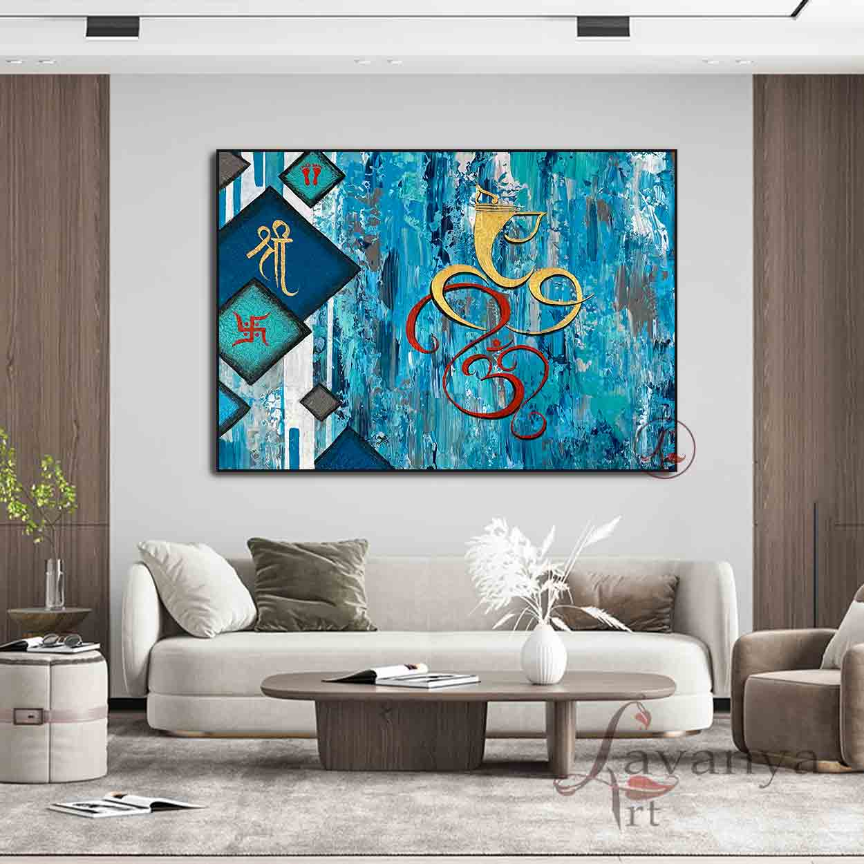 Modern Indian Ganesha painting combining contemporary elegance and spiritual symbolism.