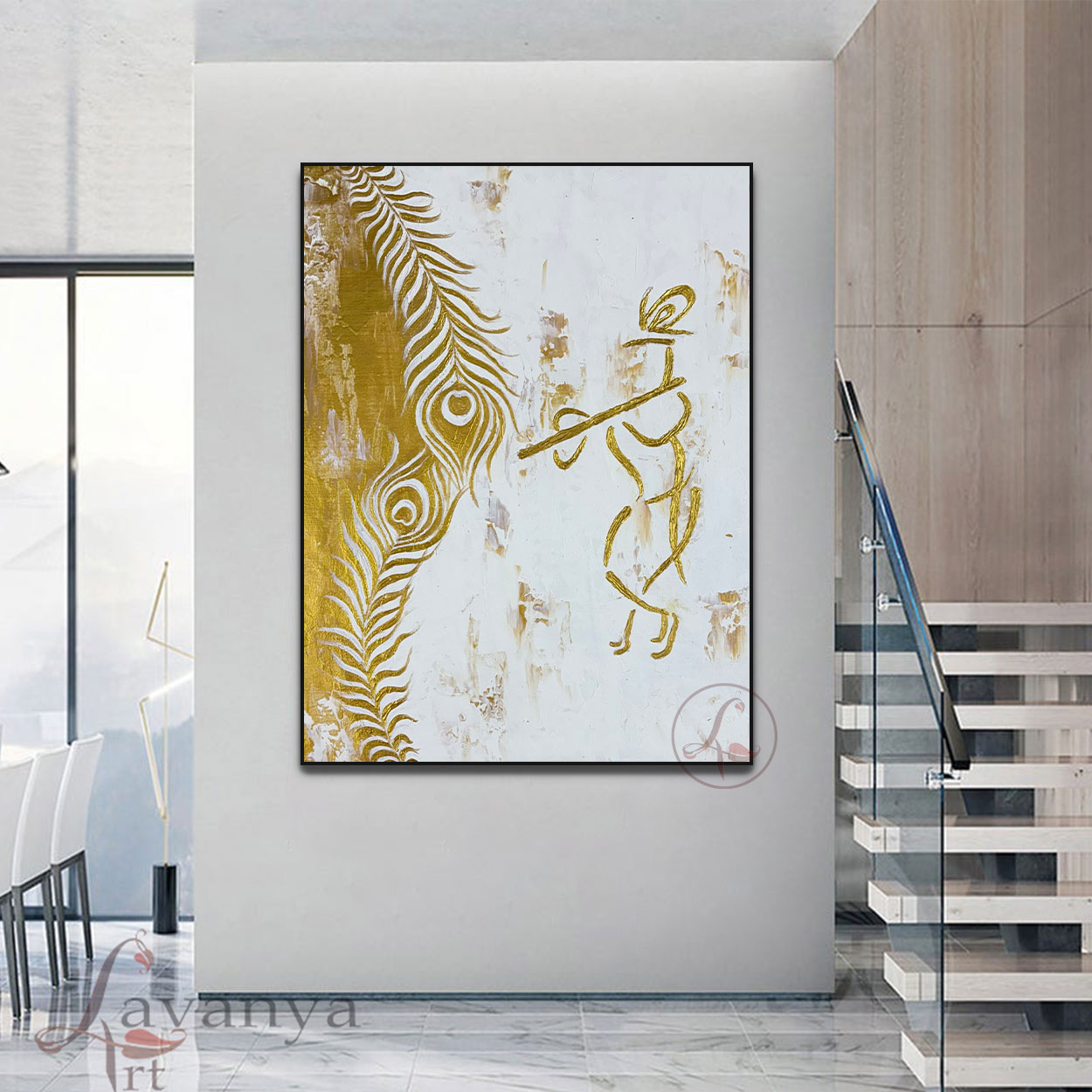 Modern Krishna painting handcrafted with rich textures for luxury Indian home décor by Tejasvi Patel.