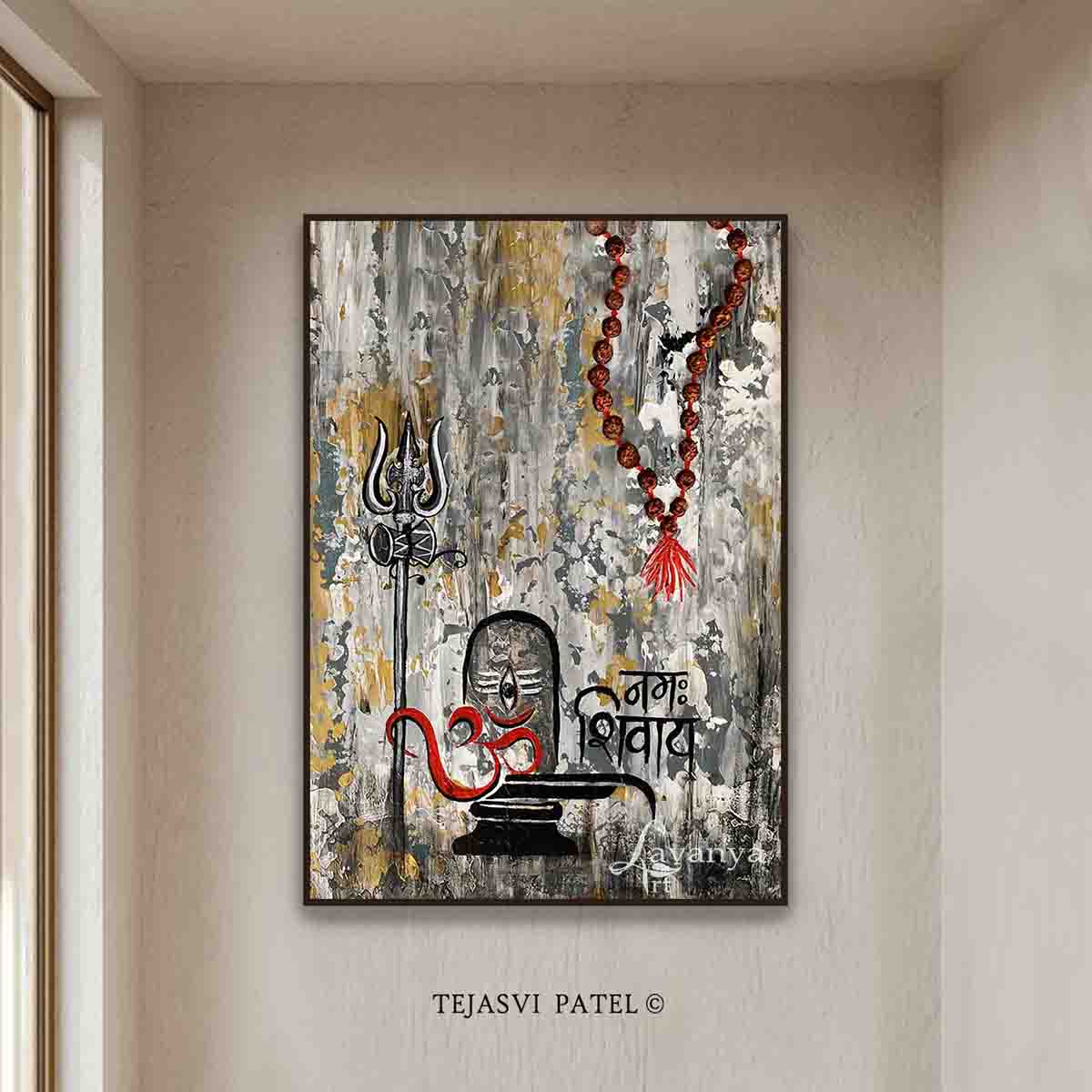 Modern Shiva painting handcrafted with premium acrylic textures for luxury spiritual wall décor.