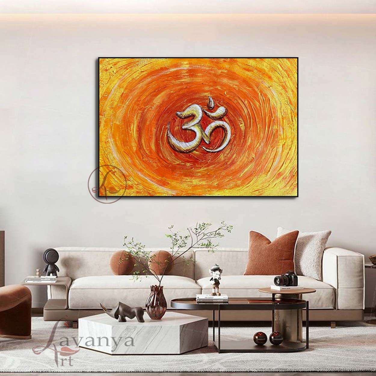 Discover Om handmade wall art with textured art, gold highlights, and abstract painting. Premium Indian art for peaceful contemporary interiors.