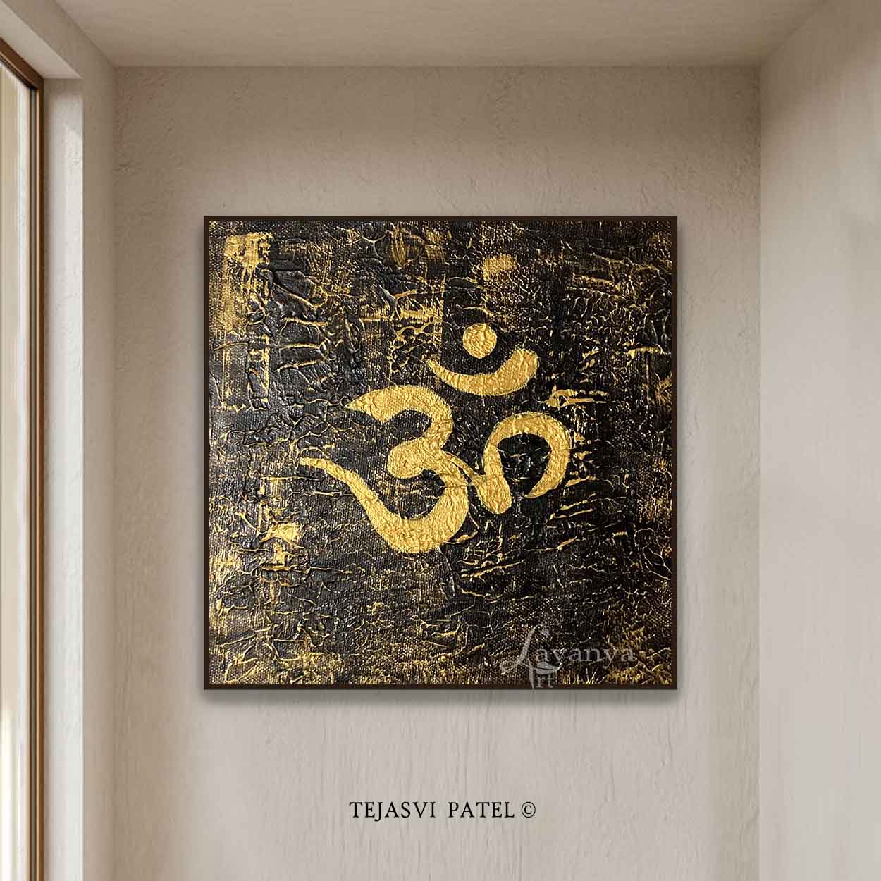 Discover Om modern painting featuring textured art, gold accents, and canvas acrylic painting. Handmade Indian art inspired by Hindu art for elegant homes.