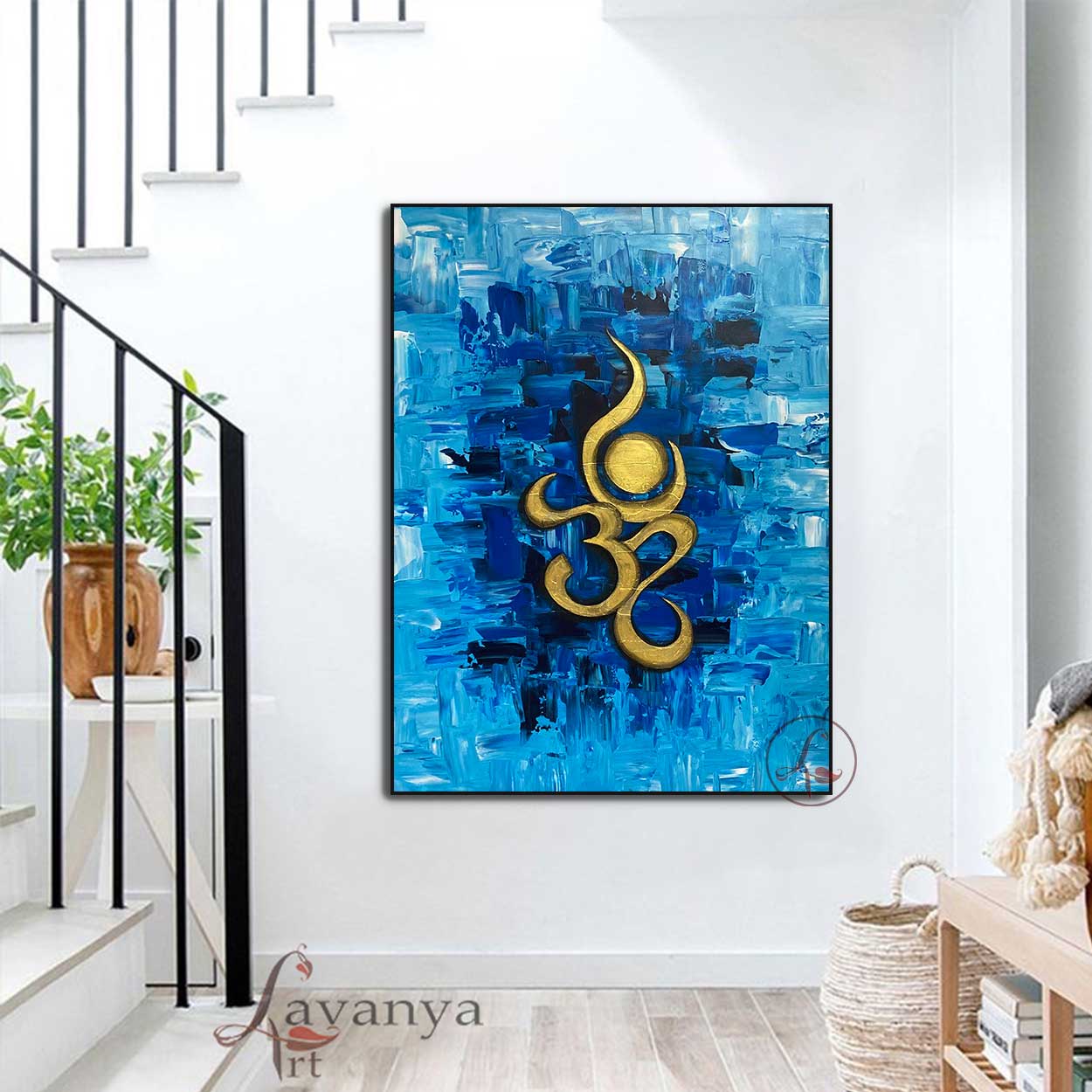 Abstract Om Wall Art | Handmade Indian Textured Canvas