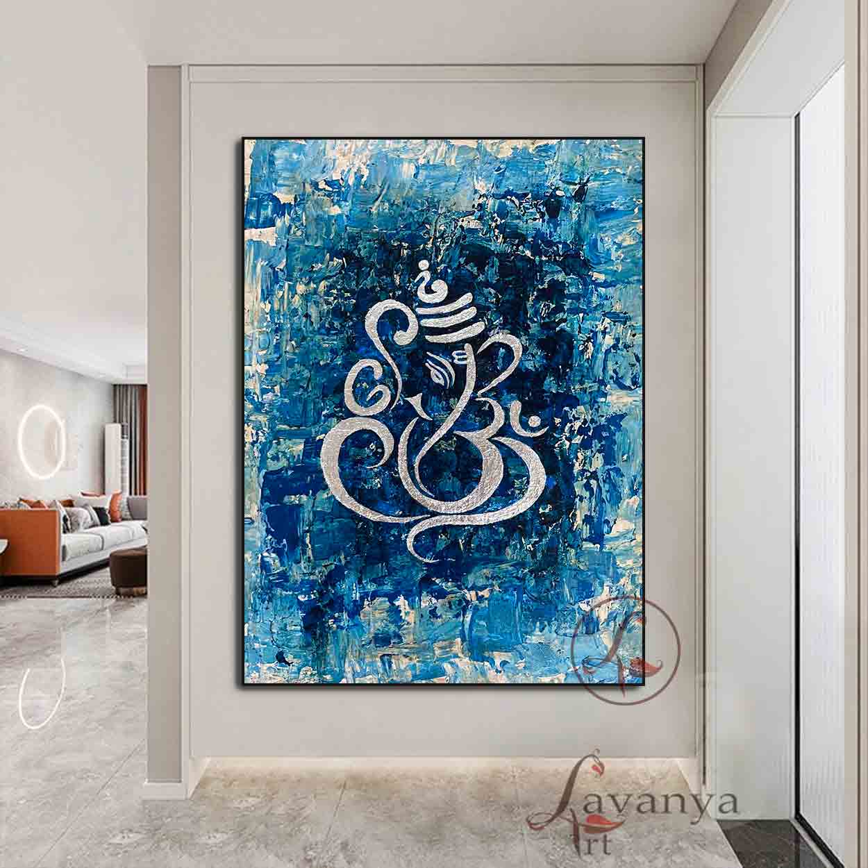 Original handmade Ganesha artwork on premium linen canvas by Indian artist Tejasvi Patel.