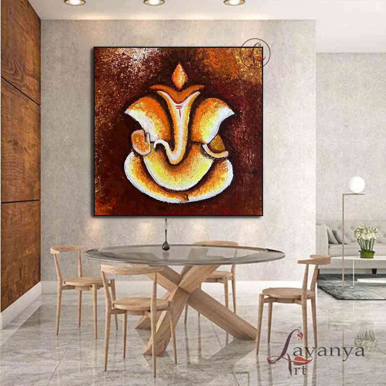 Original handmade Ganesha artwork on premium linen canvas by Indian artist Tejasvi Patel.