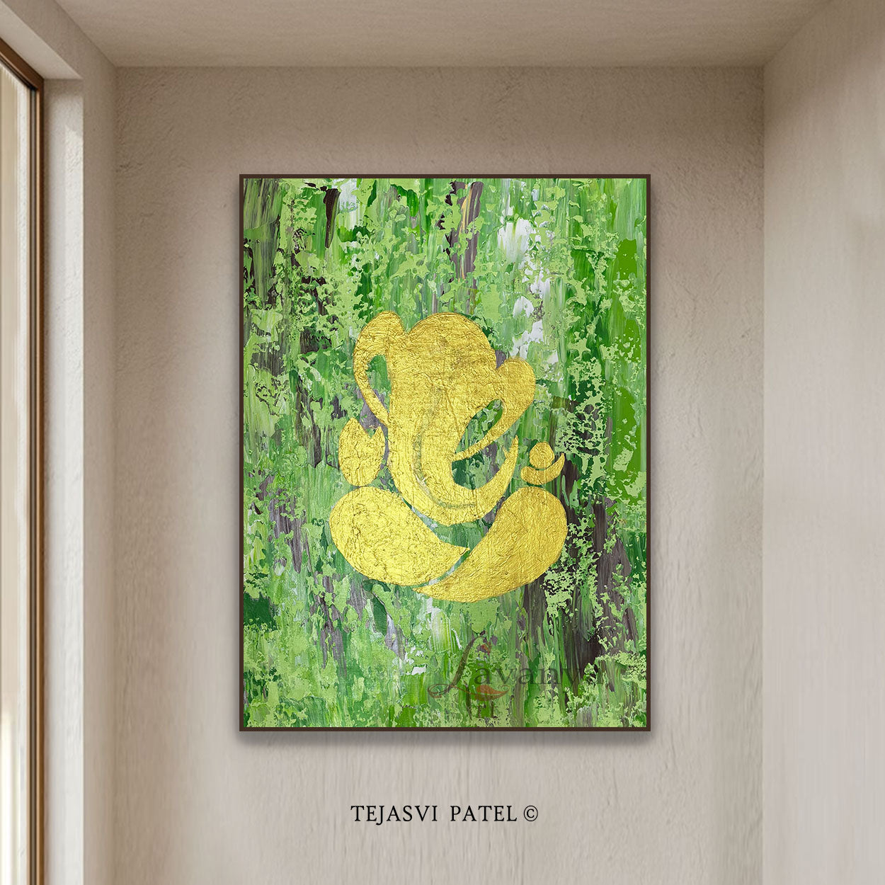 Original handmade textured Ganesha painting on canvas by Indian artist Tejasvi Patel from Lavanya Art Studio.