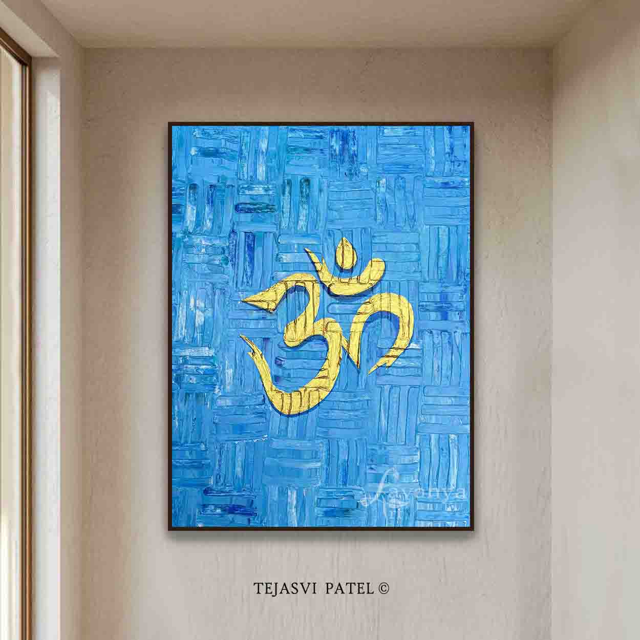 Original handmade Om painting on premium canvas by Indian artist Tejasvi Patel from Lavanya Art Studio.
