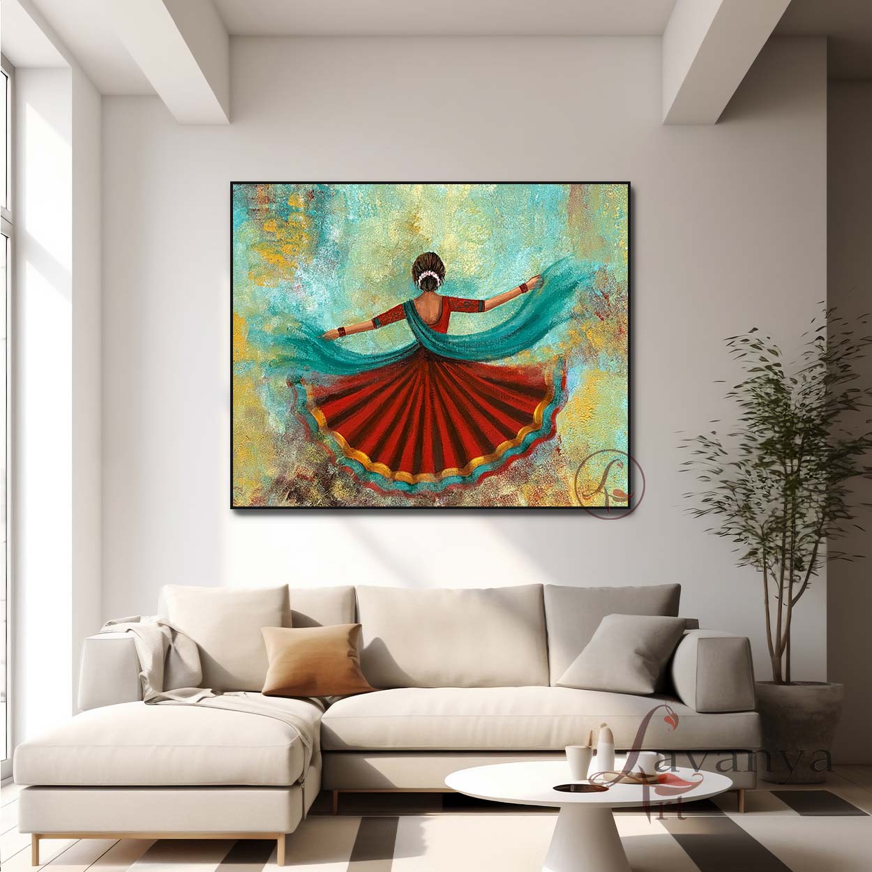 Shop handcrafted Rajasthani Woman & Ghoomar Dance Wall Art by Tejasvi Patel. Original textured Indian canvas paintings by Lavanya Art Studio.