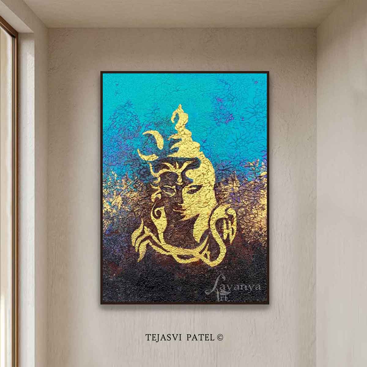 Original Lord Shiva wall art by Tejasvi Patel at Lavanya Art Studio. Elegant Indian art designed to bring peace, spirituality, and modern style.