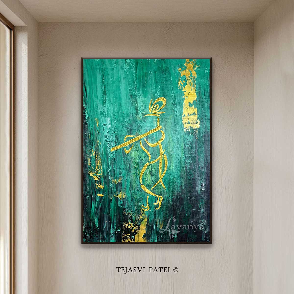 Palette knife Krishna painting with premium textures and contemporary elegance.