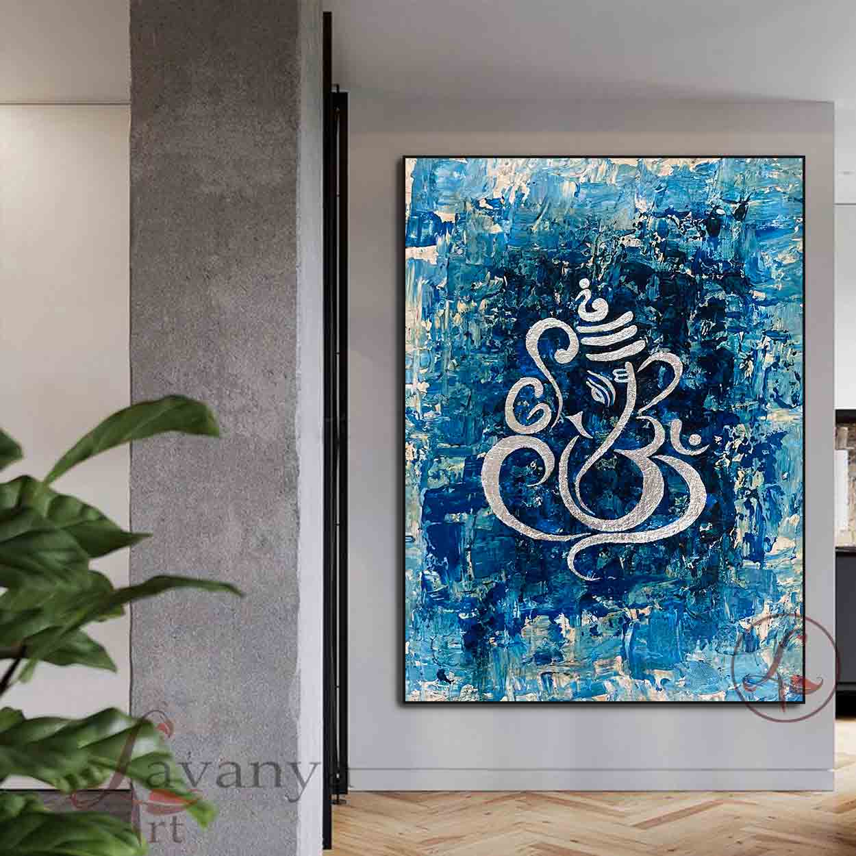 Premium handcrafted Ganesha painting featuring modern Indian art and luxurious textures.