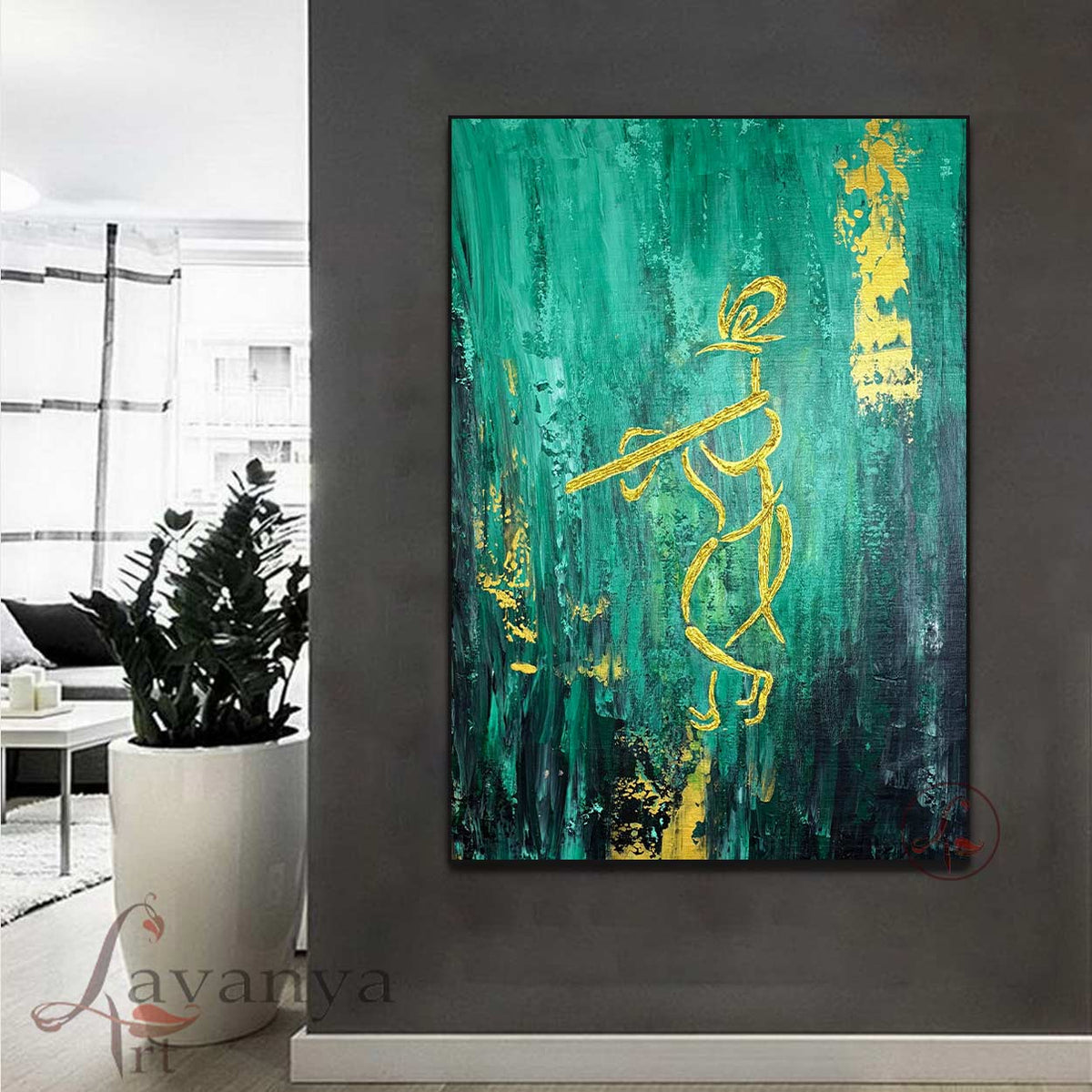 Premium Krishna canvas art featuring textured handmade acrylic painting.