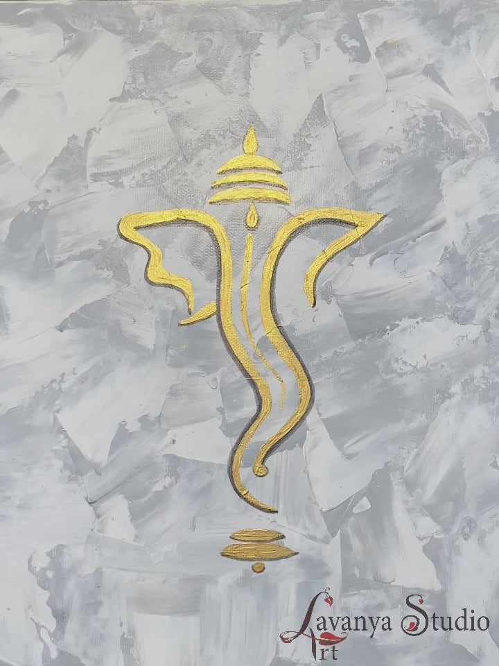 texture technique reveal on an abstract Ganpati canvas art piece.