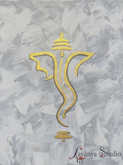 texture technique reveal on an abstract Ganpati canvas art piece.
