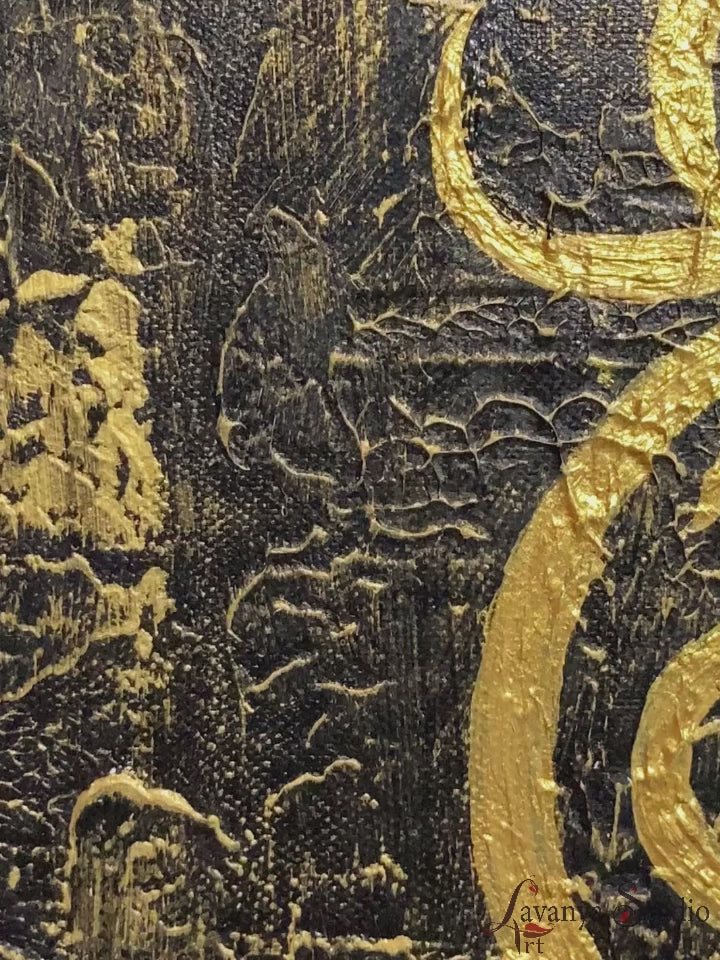 Ganesha canvas painting video, gold accent detailing close-up.