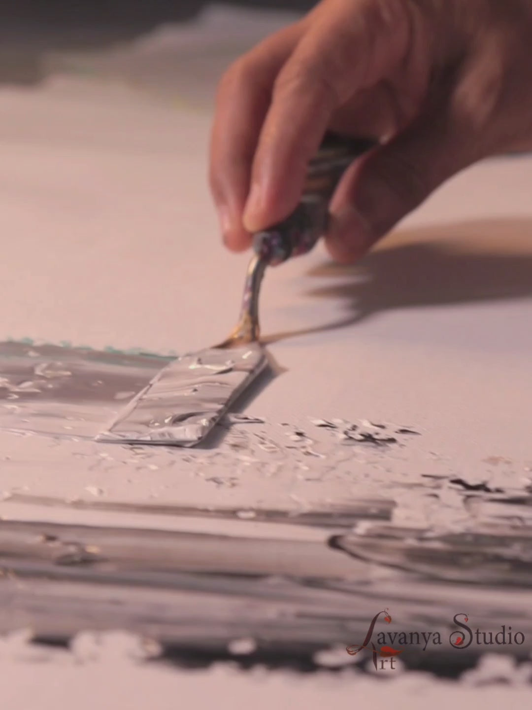 Lavanya Art Studio tutorial video demonstrating canvas painting process for Ganesha art.