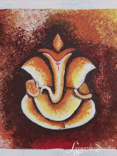 Spiritual canvas art reel, Ganesha painting completed artwork showcase.