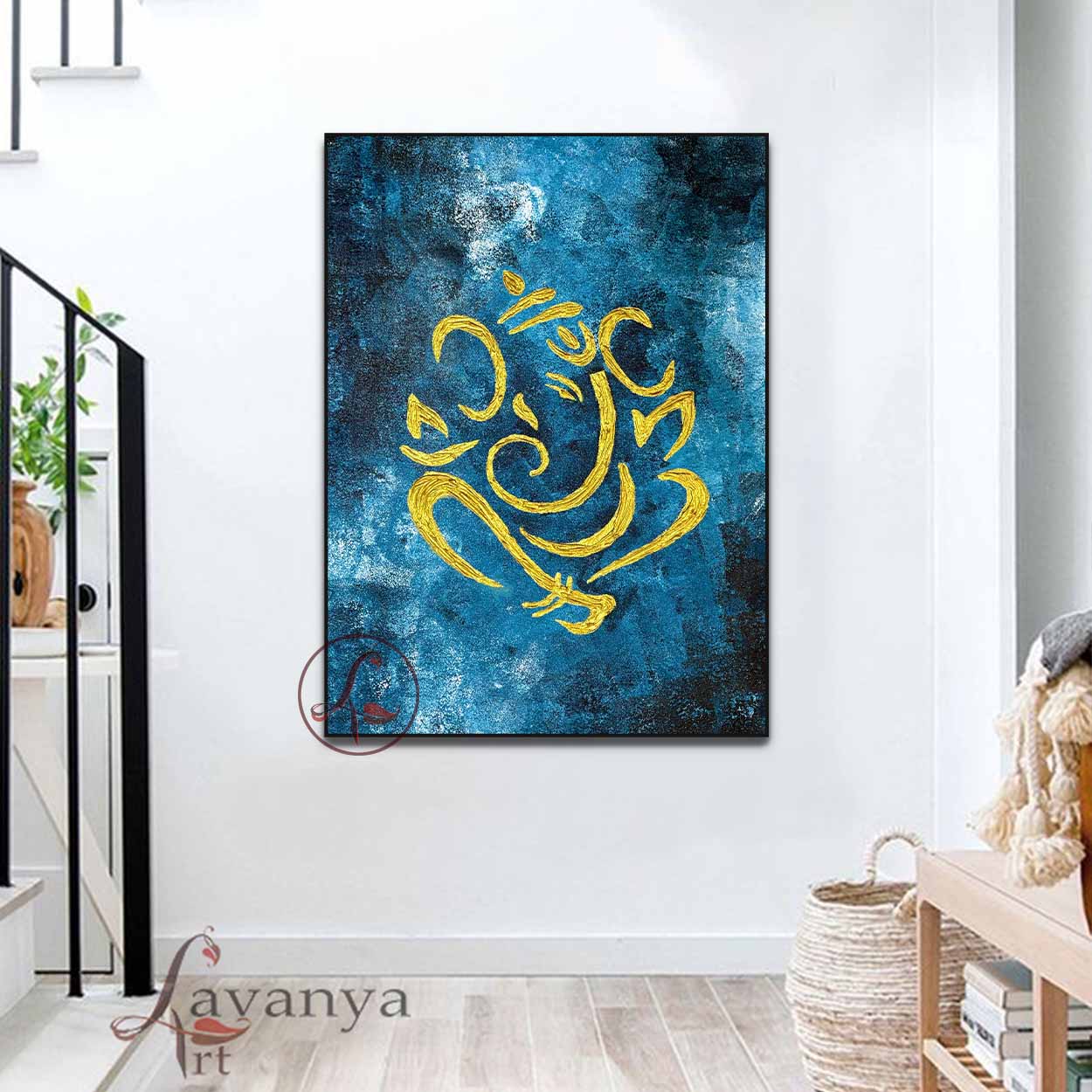 Ganpati canvas art video, mixed media texture technique reveal..