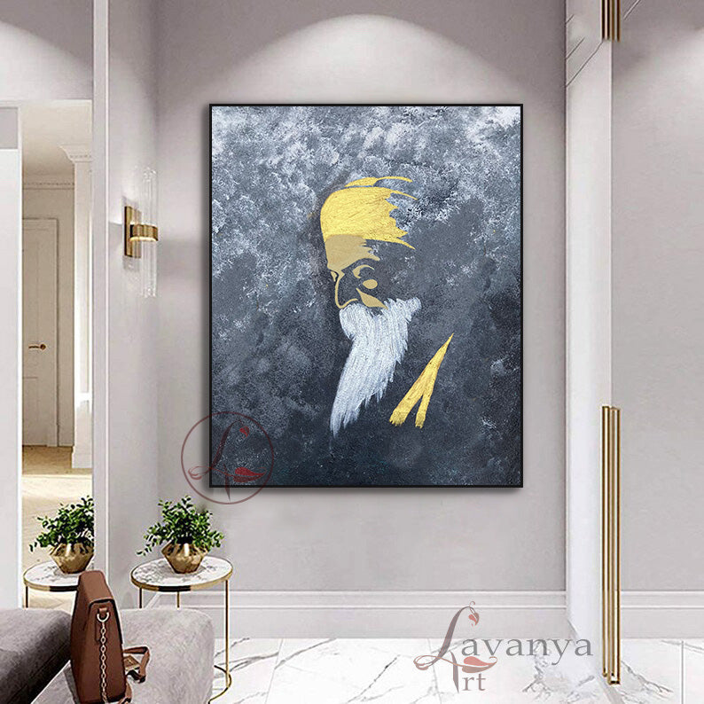 Guru Nanak Spiritual Art | Sikh Canvas Painting
