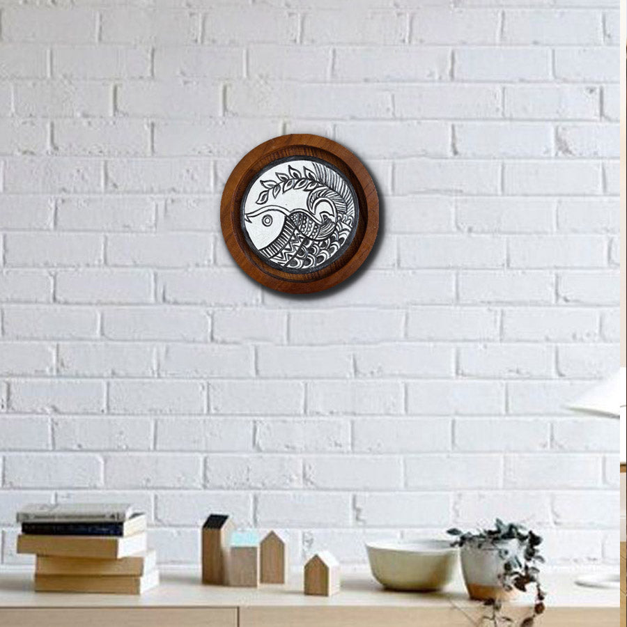 Ceramic Wall Art | Teak Frame Handmade Tile Decor Piece