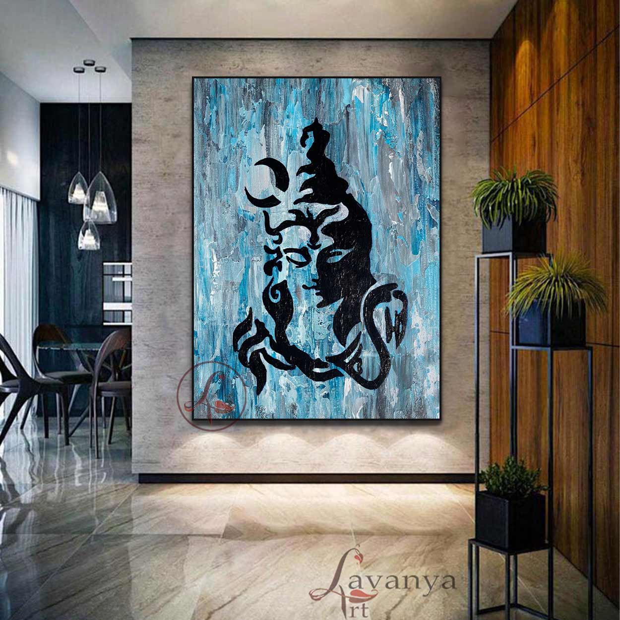 Abstract Shiva Wall Art | Handmade Hindu Canvas Acrylic Painting