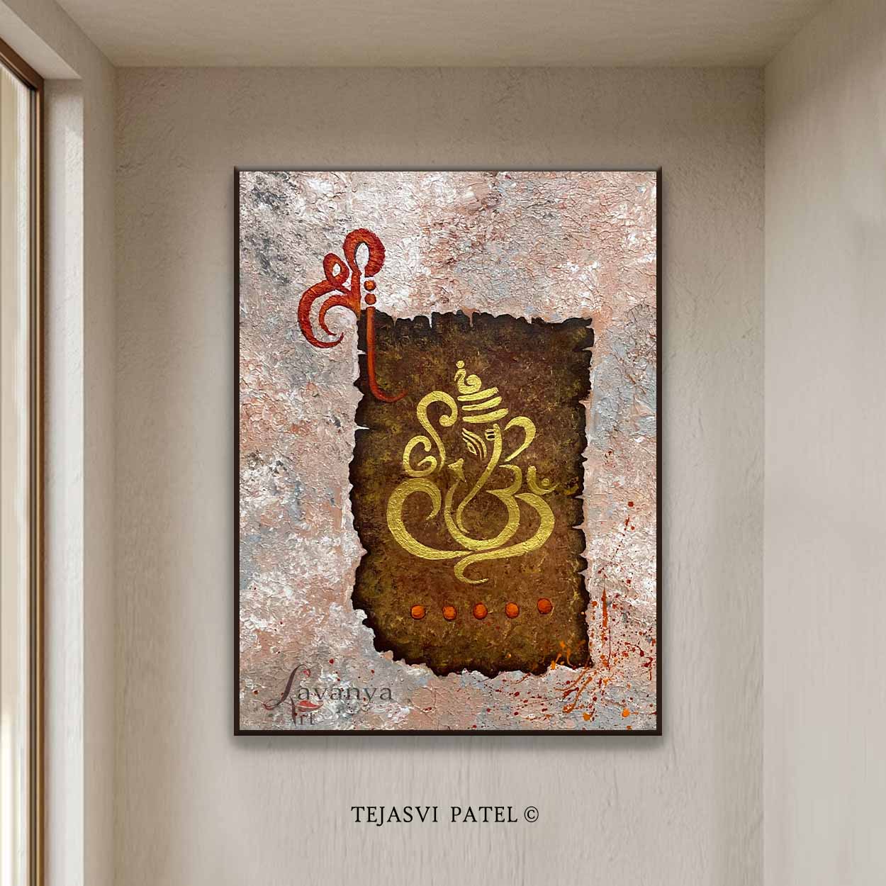Textured Ganesha Canvas Art | Abstract Hindu Indian Painting