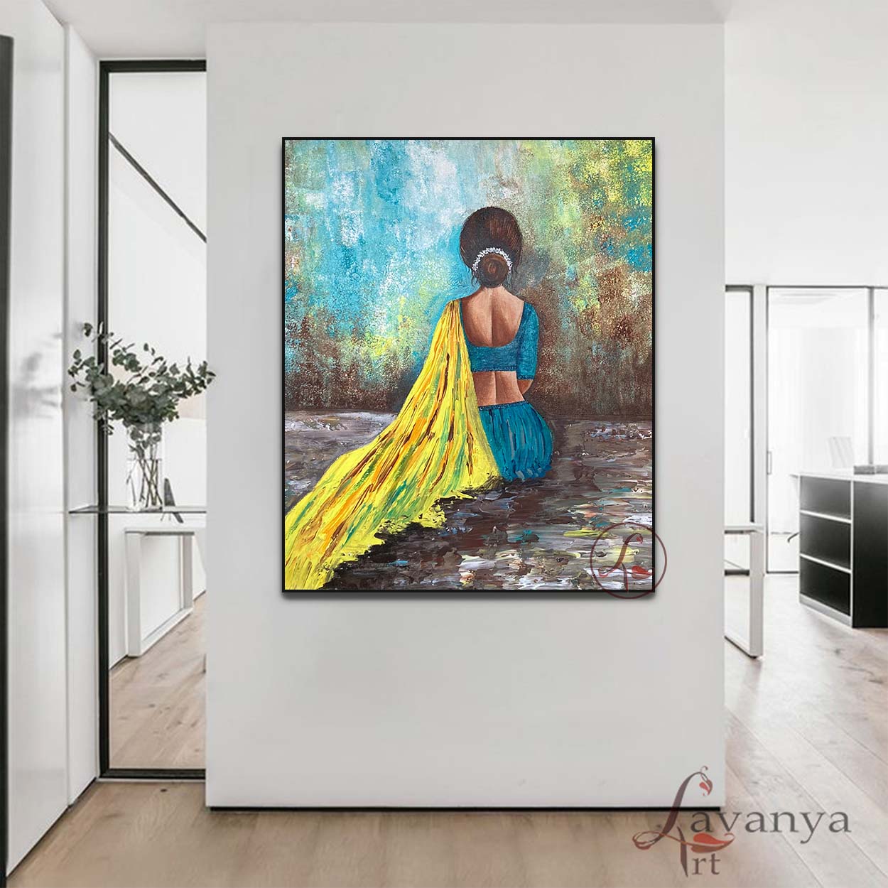 Discover original Rajasthani Woman Art by Tejasvi Patel of Lavanya Art Studio, featuring rich textures and traditional Indian inspiration.