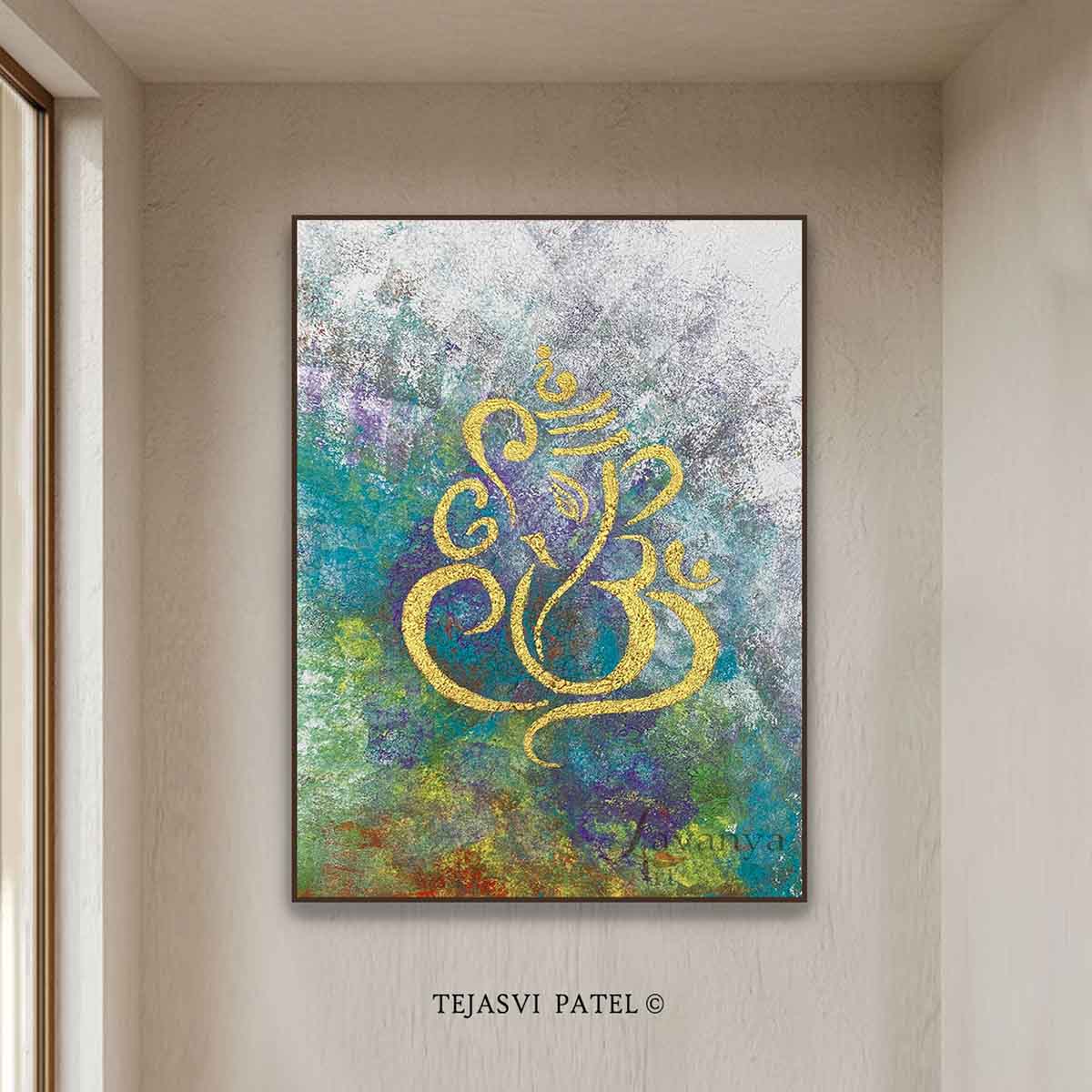 Bring home original abstract Ganesha painting by Tejasvi Patel at Lavanya Art Studio, showcasing Indian art with expressive textures and elegance.