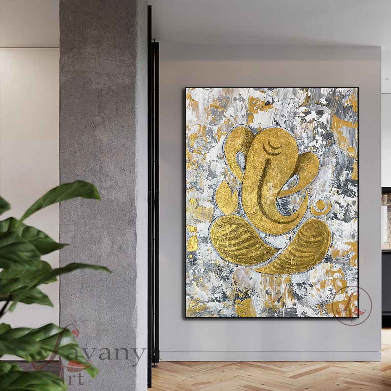 Textured Ganesha painting created using palette knife techniques on premium canvas.