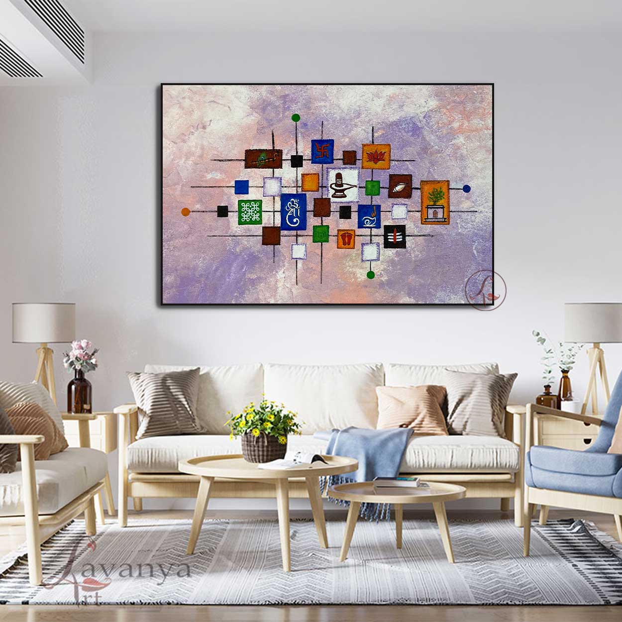 Discover handcrafted original abstract Ganesha painting by Tejasvi Patel of Lavanya Art Studio, inspired by Indian art and spiritual harmony.