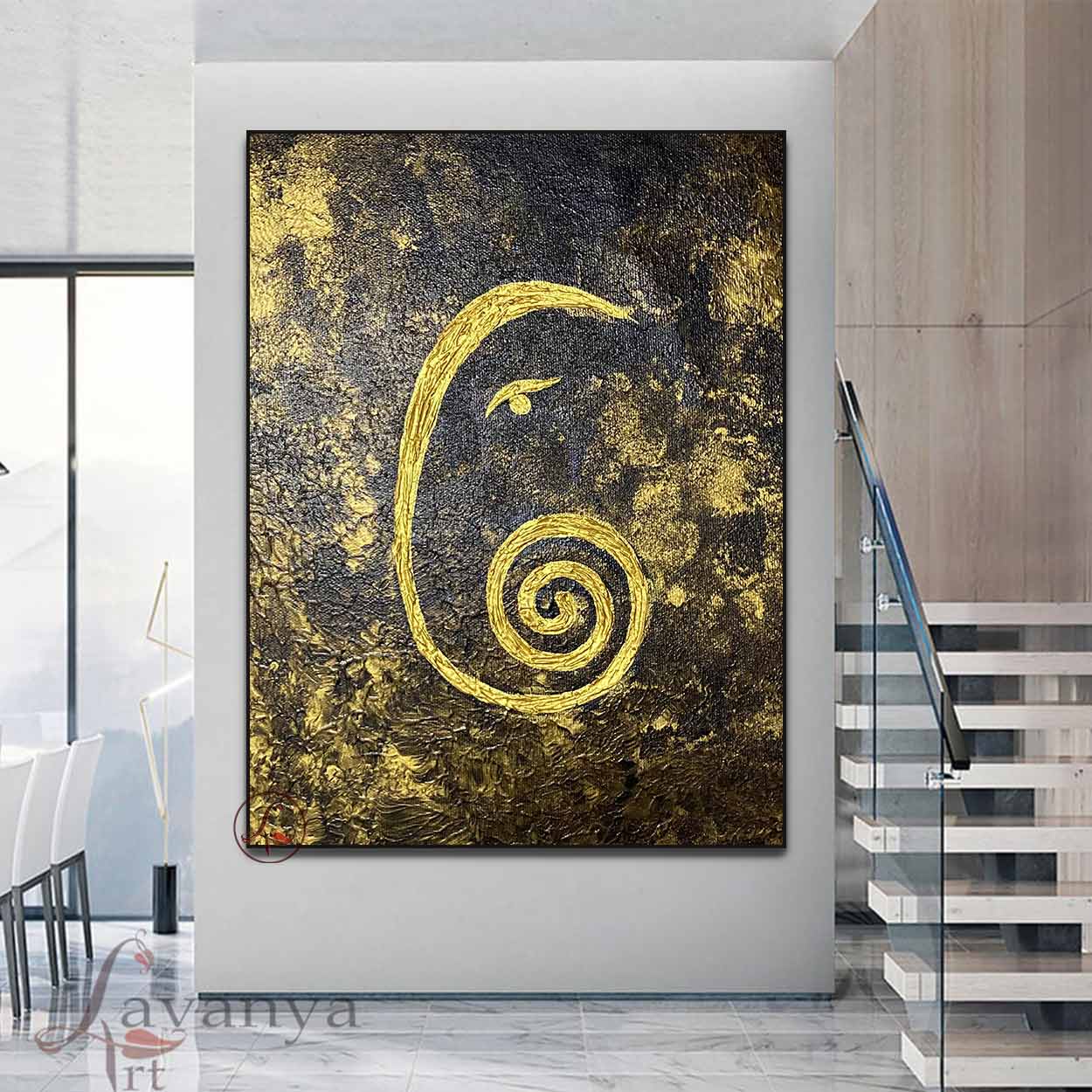 Luxury textured Ganesha wall art handmade on canvas by Tejasvi Patel for elegant spiritual interiors.