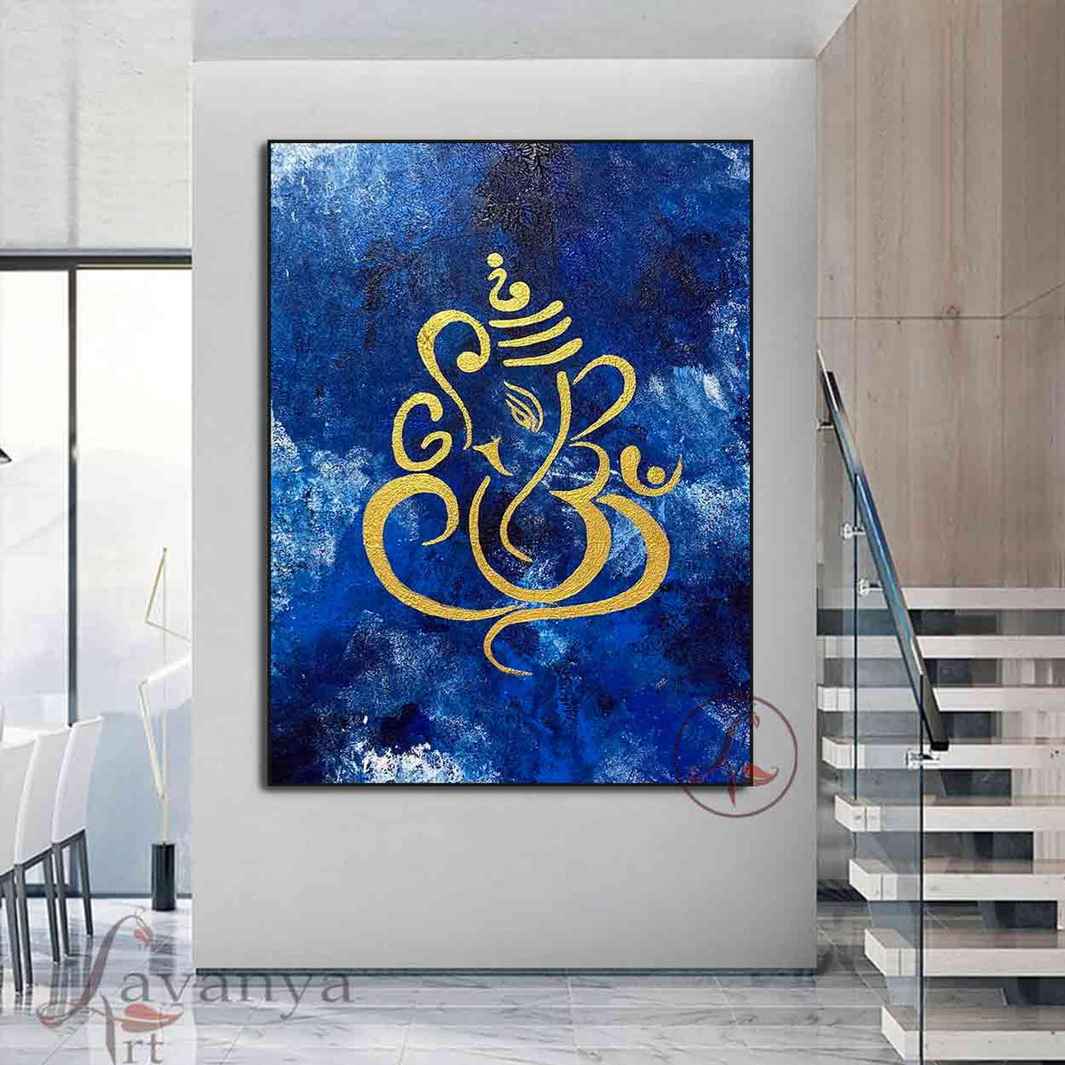 Luxury textured Ganesha wall art handmade on canvas by Tejasvi Patel for elegant spiritual interiors.