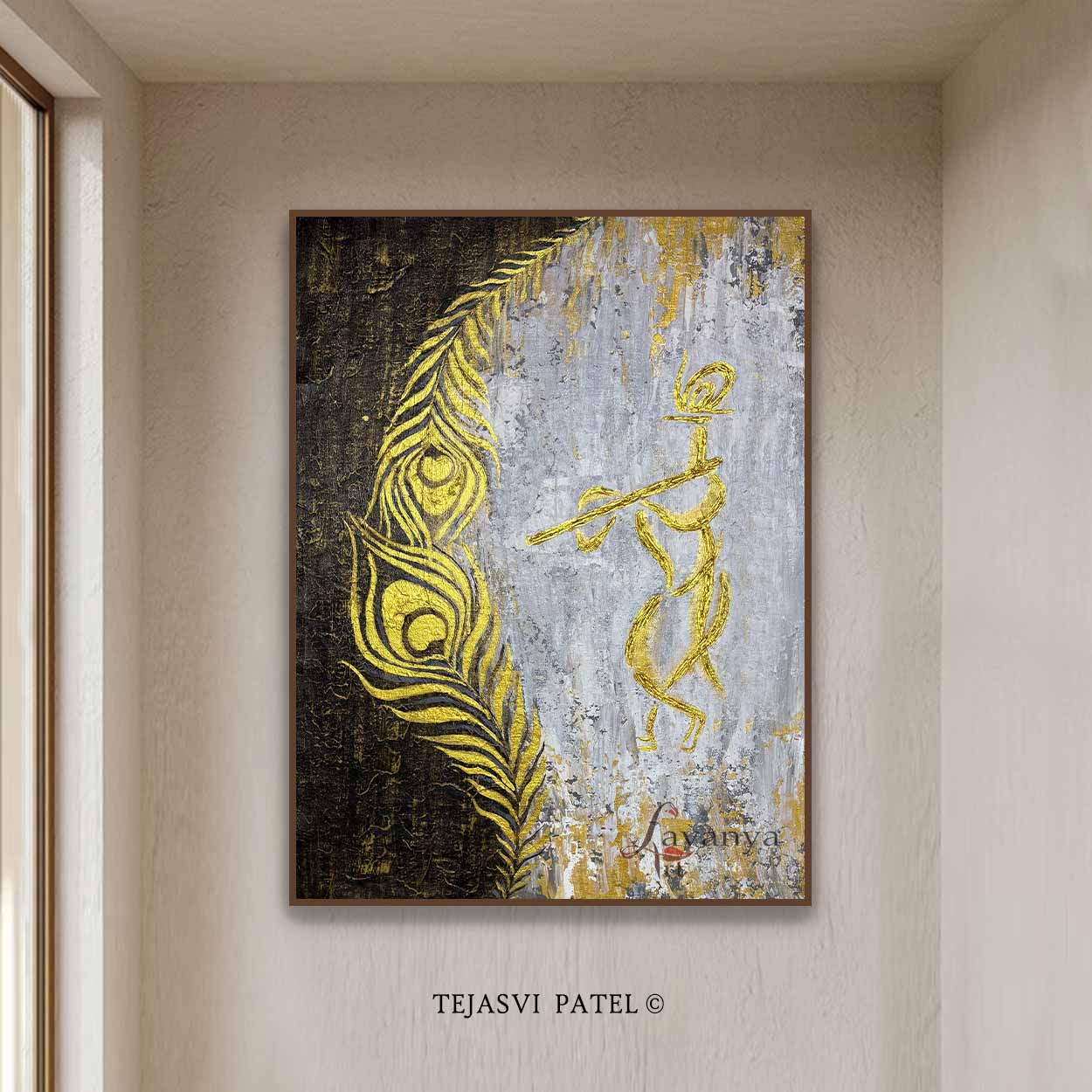 Luxury textured Krishna wall art handmade with premium acrylics for elegant interiors.