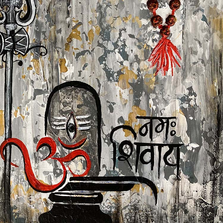 Luxury textured Shiva wall art handmade on canvas by Tejasvi Patel for elegant interiors.