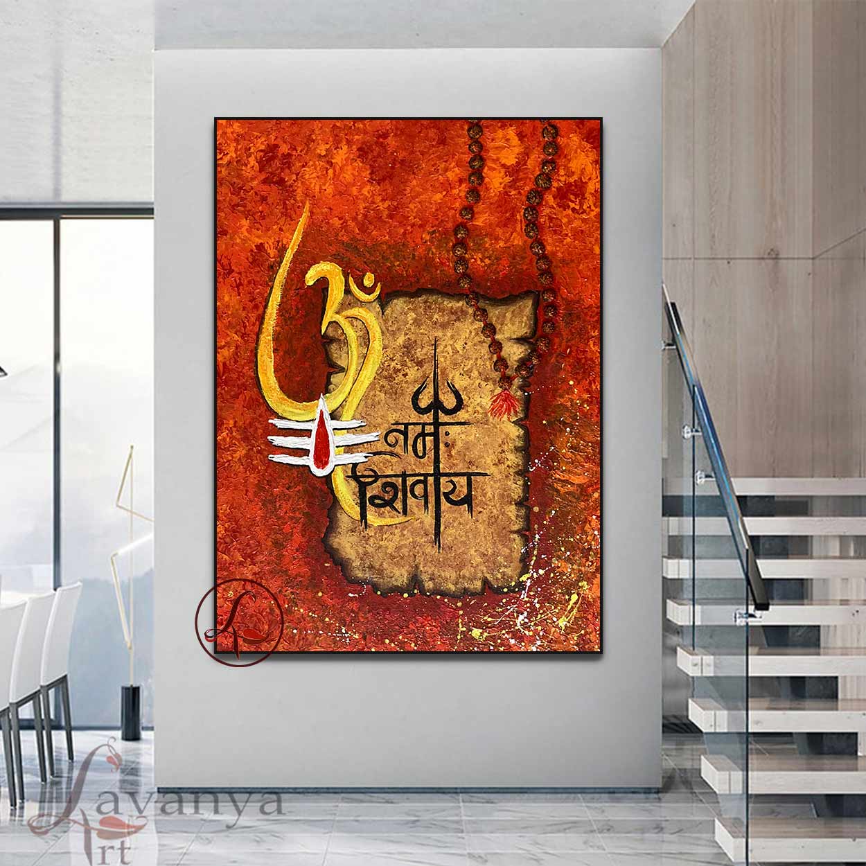 Luxury textured Shiva wall art handmade on canvas by Tejasvi Patel for elegant interiors.