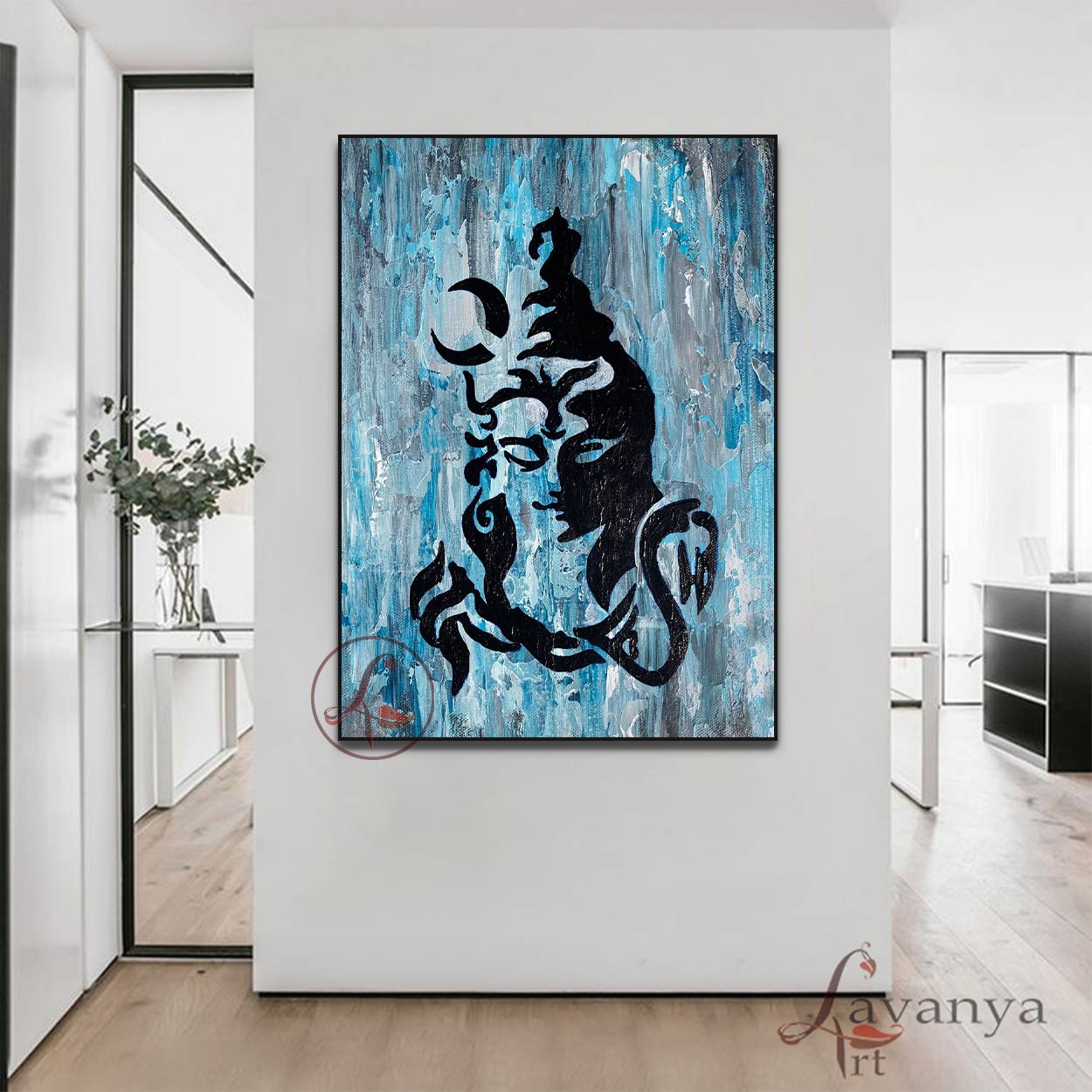 Abstract Shiva Wall Art | Handmade Hindu Canvas Acrylic Painting