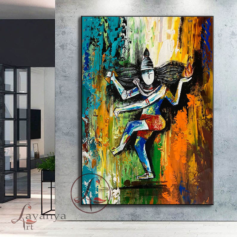 Modern Shiva Wall Art | Abstract Hindu Canvas Acrylic Painting